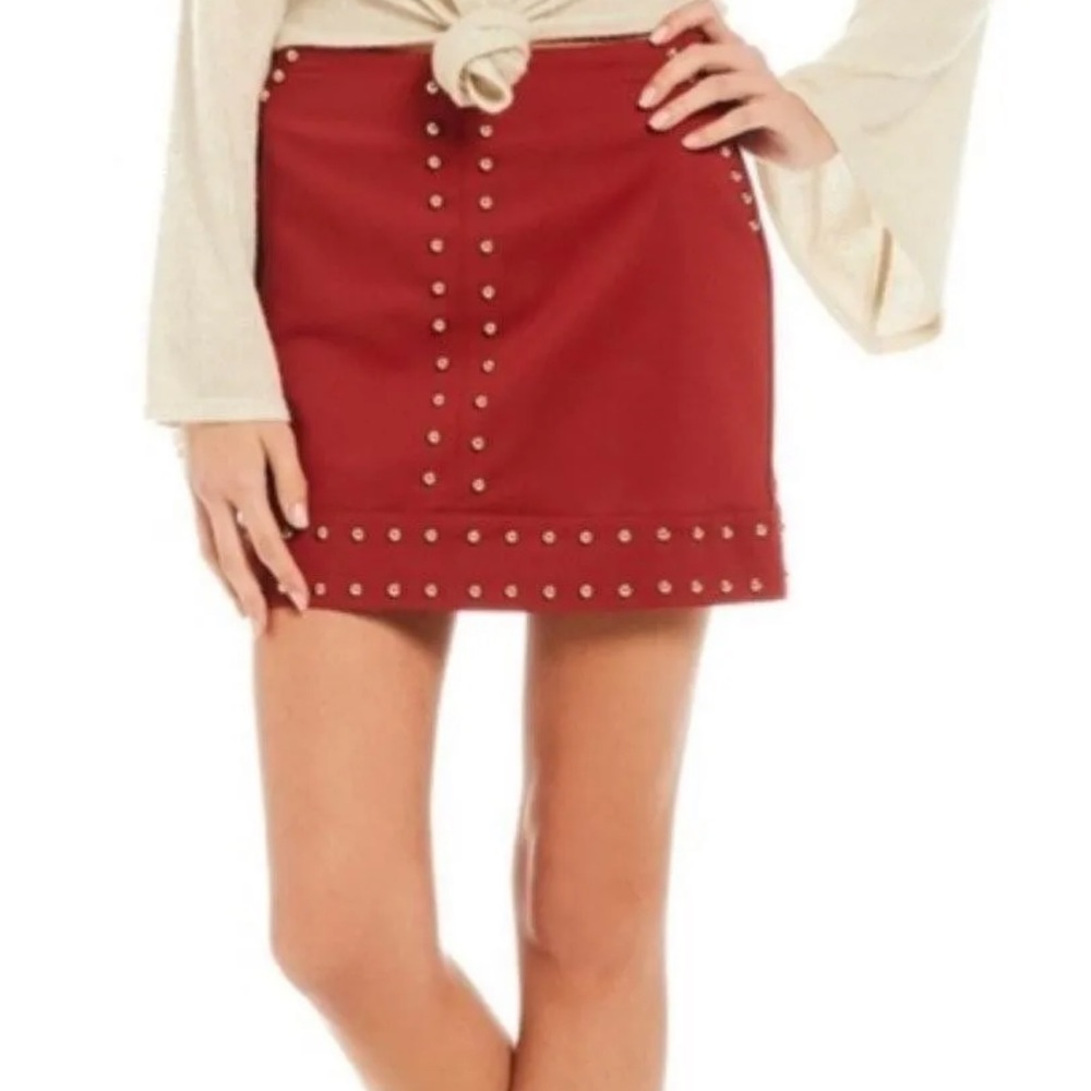 New Gianni Bini Reyes Dark Clay Nailhead Mini Skirt Medium